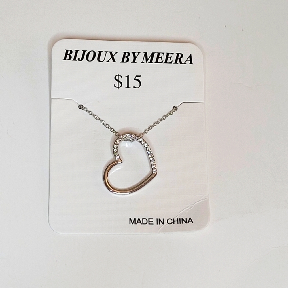 Bijoux By Meera Silver-Tone Rhinestone Heart Pendant Necklace